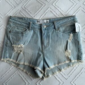 RSQ Faded Blue Frayed Hem Jean Shorts
